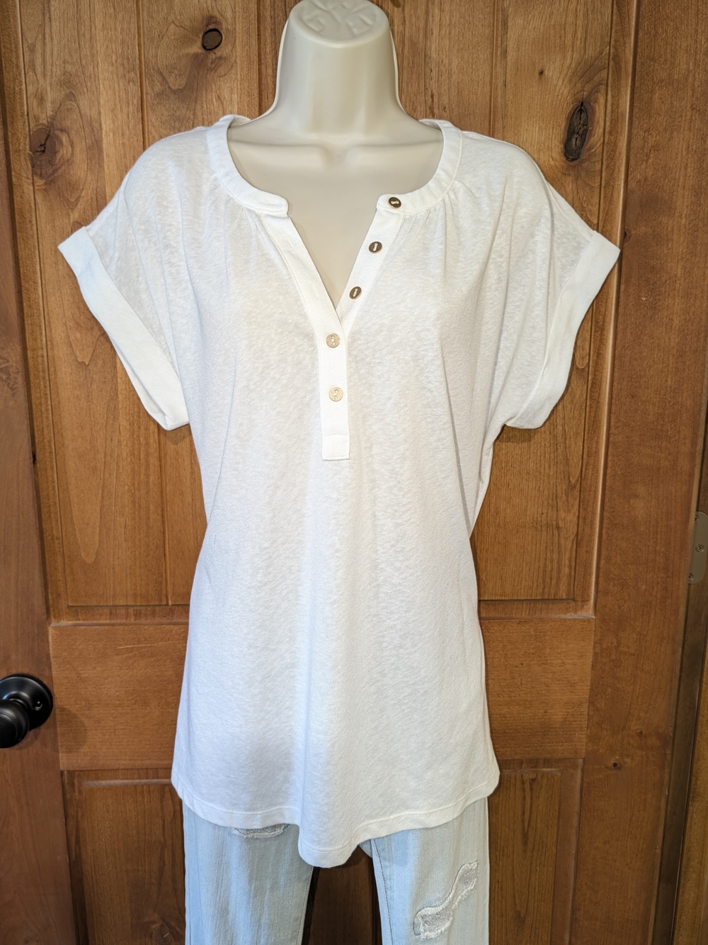 LOFT White Short-Sleeve Henley Top